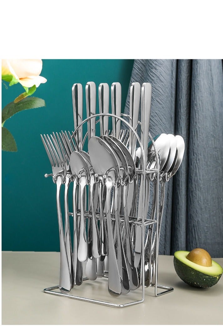 طقم سكاكين وشوك وملعقة من الفولاذ المقاوم للصدأ 24 قطعة مناسب للفنادق والمطاعم العائلية ملعقة طاولة رئيسية * 6 شوكة طاولة رئيسية * 6 سكين طاولة رئيسية * 6 ملعقة حلوى * 6 - Image 1