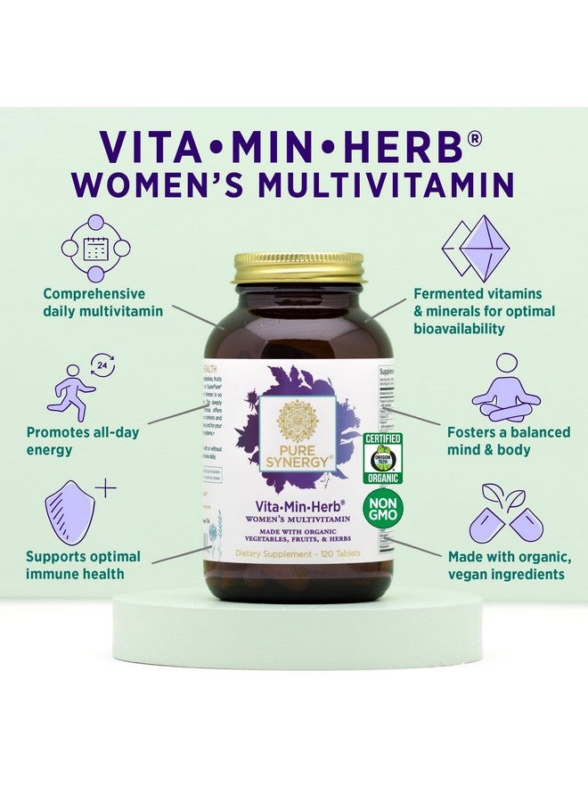 بيور سينرجي PURE SYNERGY Vita·Min·Herb للنساء | مكمل متعدد الفيتامينات الشامل للنساء | مصنوع من مكونات عضوية كاملة غير معدلة وراثيًا ونباتية | يدعم الطاقة وصحة المناعة (120 قرصًا) - Image 3