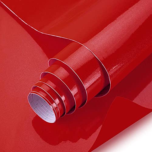 WALLTON - Red Gloss Peel and Stick Self-Adhesive Removable Thicken Waterproof for Kitchen Countertop Cabinet Wardrobe - 12''x''48 Inches, Vinyl - Image 1