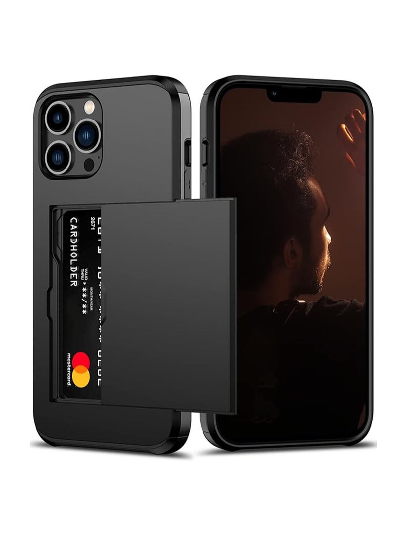 WRISTWISE Case Cover for iPhone 12 Pro Max with Card Holder Heavy Duty Protective Dual Layer Shockproof Hidden Card Slot Slim Wallet Case for iPhone 12 Pro Max for Men&Women(Black) - Image 1