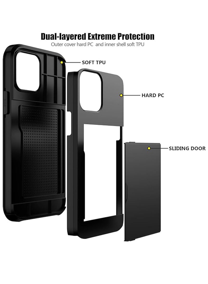 WRISTWISE Case Cover for iPhone 12 Pro Max with Card Holder Heavy Duty Protective Dual Layer Shockproof Hidden Card Slot Slim Wallet Case for iPhone 12 Pro Max for Men&Women(Black) - Image 3