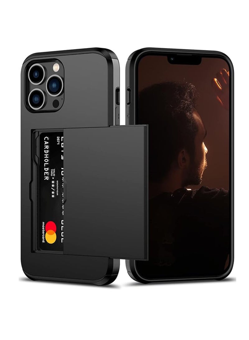 WRISTWISE Case Cover for iPhone 12 Pro Max with Card Holder Heavy Duty Protective Dual Layer Shockproof Hidden Card Slot Slim Wallet Case for iPhone 12 Pro Max for Men&Women(Black) - Image 1