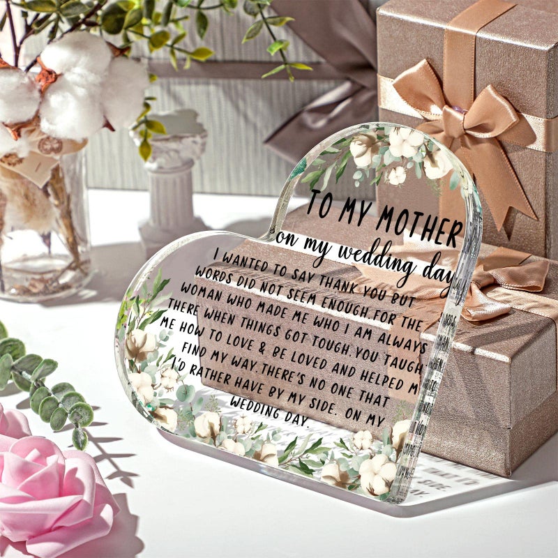 Chunful Chunful Gifts for Mother of the Bride Mother of the Bride Gifts from Daughter Thank You for Being the Best Mom Acrylic Heart Keepsake Wedding Gift from Daughter Thank You Gift(Eucalyptus Cotton)  - Image 4
