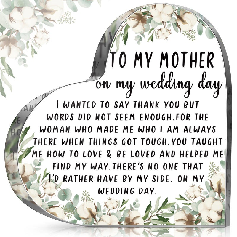 Chunful Chunful Gifts for Mother of the Bride Mother of the Bride Gifts from Daughter Thank You for Being the Best Mom Acrylic Heart Keepsake Wedding Gift from Daughter Thank You Gift(Eucalyptus Cotton)  - Image 1