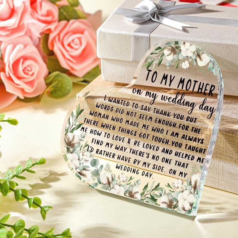 Chunful Chunful Gifts for Mother of the Bride Mother of the Bride Gifts from Daughter Thank You for Being the Best Mom Acrylic Heart Keepsake Wedding Gift from Daughter Thank You Gift(Eucalyptus Cotton)  - Image 2