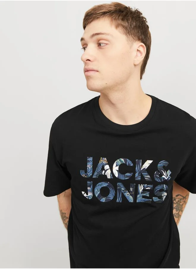 جاك اند جونز Slogan Print Crew Neck T-Shirt