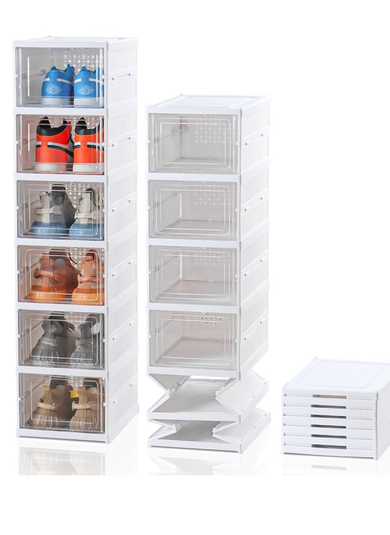 Cozy Nest Foldable 6-Tier Shoe Rack Organizer Space-Saving Foldable Shoes Storage Container with Doors Clear Plastic Closet Stackable & Expandable Shoe Box Cabinet for Home  - Image 1