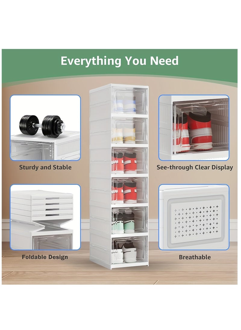 Cozy Nest Foldable 6-Tier Shoe Rack Organizer Space-Saving Foldable Shoes Storage Container with Doors Clear Plastic Closet Stackable & Expandable Shoe Box Cabinet for Home  - Image 2