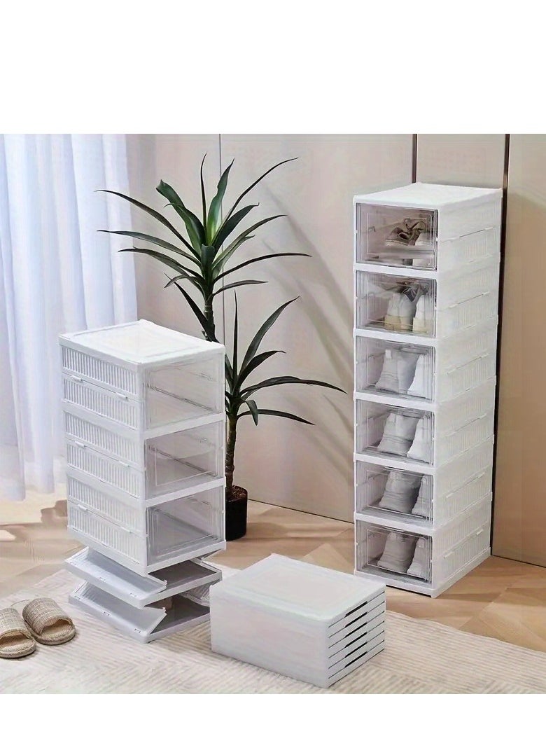 Cozy Nest Foldable 6-Tier Shoe Rack Organizer Space-Saving Foldable Shoes Storage Container with Doors Clear Plastic Closet Stackable & Expandable Shoe Box Cabinet for Home  - Image 3