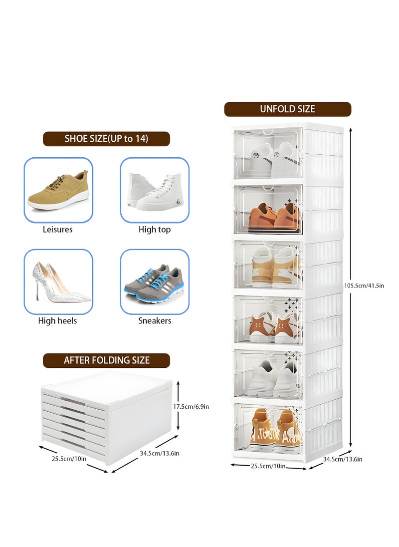 Cozy Nest Foldable 6-Tier Shoe Rack Organizer Space-Saving Foldable Shoes Storage Container with Doors Clear Plastic Closet Stackable & Expandable Shoe Box Cabinet for Home  - Image 5