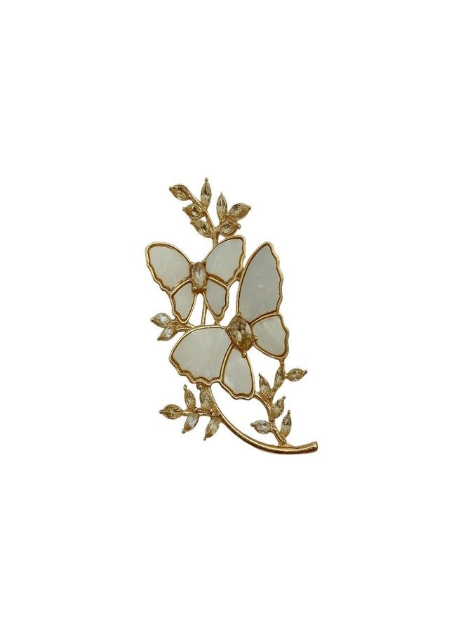 AccessHer Women's & Girls Gold Tone White Enamel Crystal Studded Brooch & Pin For Saree Pleats, Saree Pallu Clip, Hijab, Dupatta Pin, Decorative Lapel Brooch for Wedding - Image 1