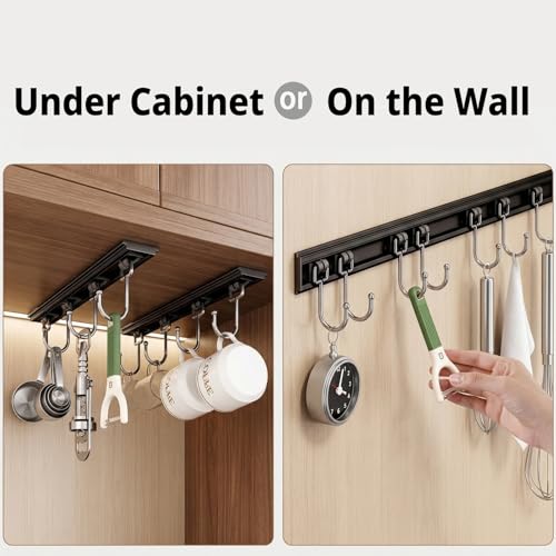 Cociat 2pcs Utensil Racks with 6 Hooks 11 Inch Mug Holder Under Cabinet Kitchen Utensil Holders Multifunctional 11 inch - Image 3