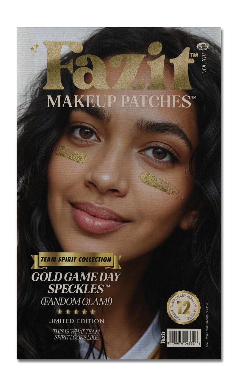 Fazit Makeup Patches - Gold Game Day Speckles - Glow Up Game Day Makeup for Women - Sports Face Paint Cosmetic Glitter for Face - Cute Fan Accessories