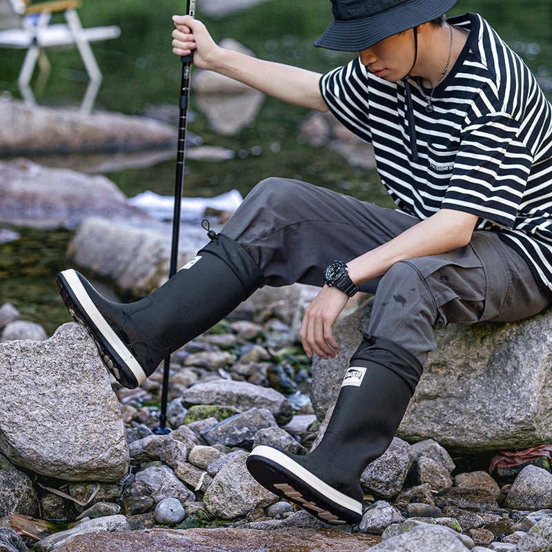 New Waterproof Shoes Long Tube Dynamic Waterproof Summer Rain Boots Wear-Resistant Black Outdoor Wading Rain Boots Rubber Shoes - Image 2