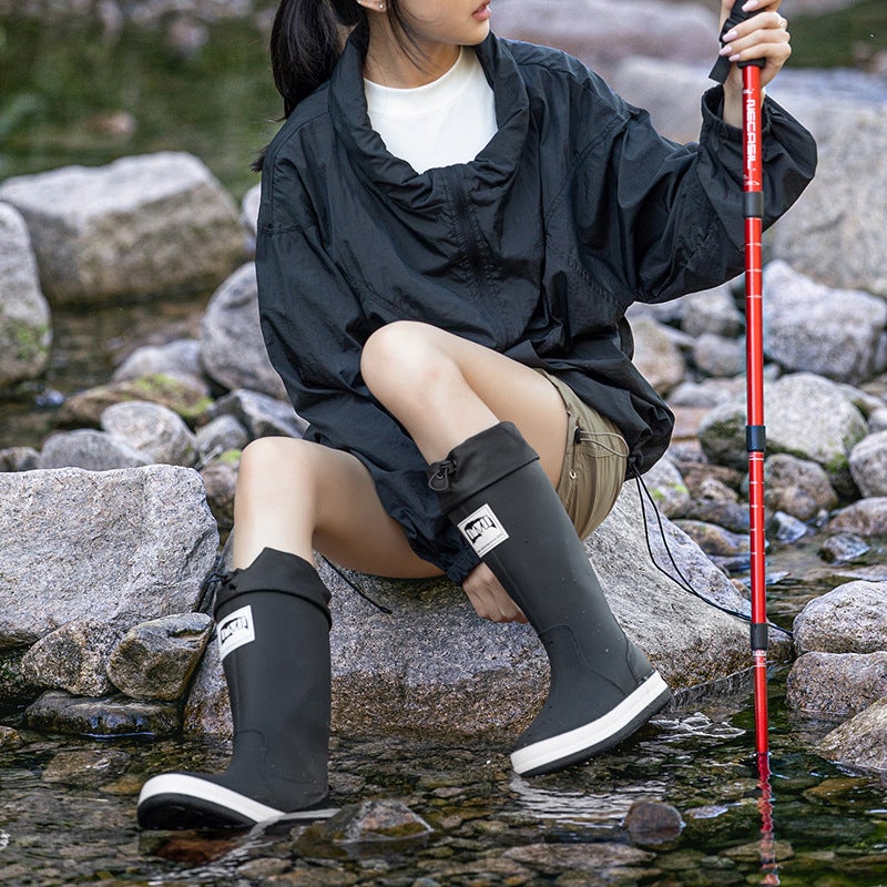 New Waterproof Shoes Long Tube Dynamic Waterproof Summer Rain Boots Wear-Resistant Black Outdoor Wading Rain Boots Rubber Shoes - Image 3