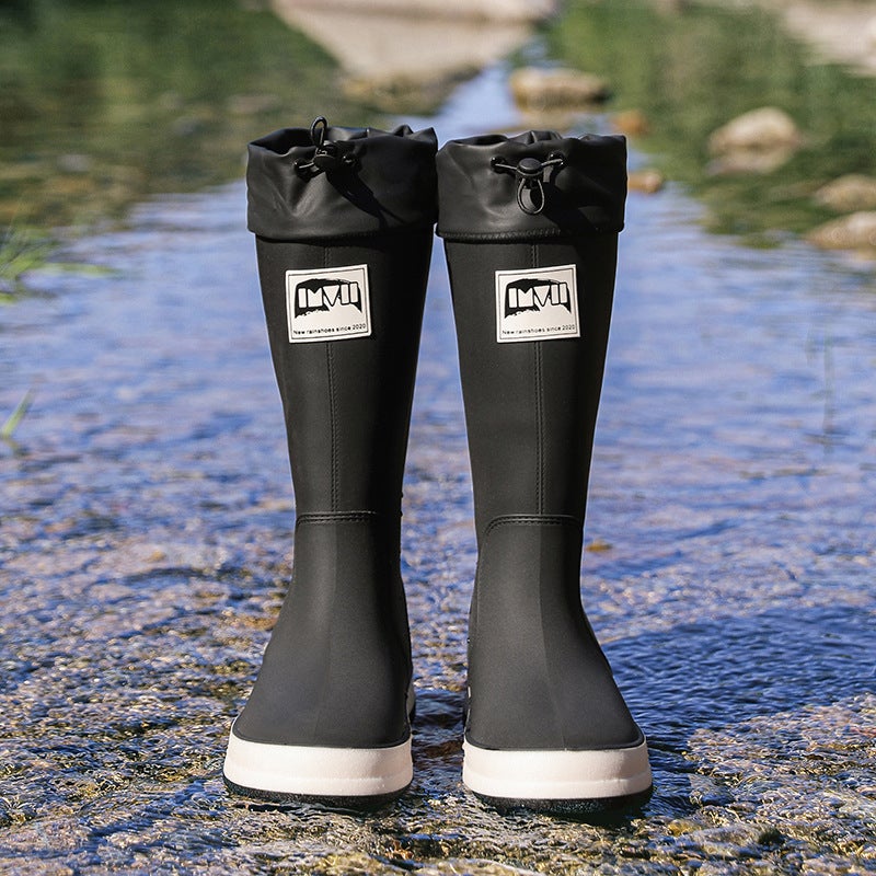 New Waterproof Shoes Long Tube Dynamic Waterproof Summer Rain Boots Wear-Resistant Black Outdoor Wading Rain Boots Rubber Shoes - Image 4