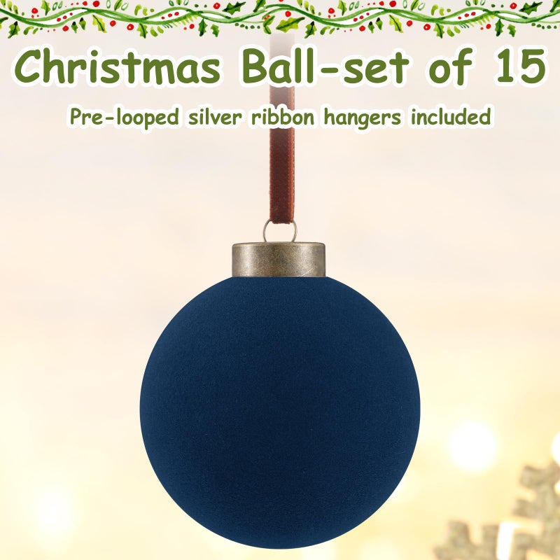 Liliful leiliful 15 pcs Velvet Christmas Balls bulk flocked Christmas Tree Ball Balls blays blains XMAS Targatiative Harching Decorty Decoration (Navy Blue 3.15 inch) - Image 3