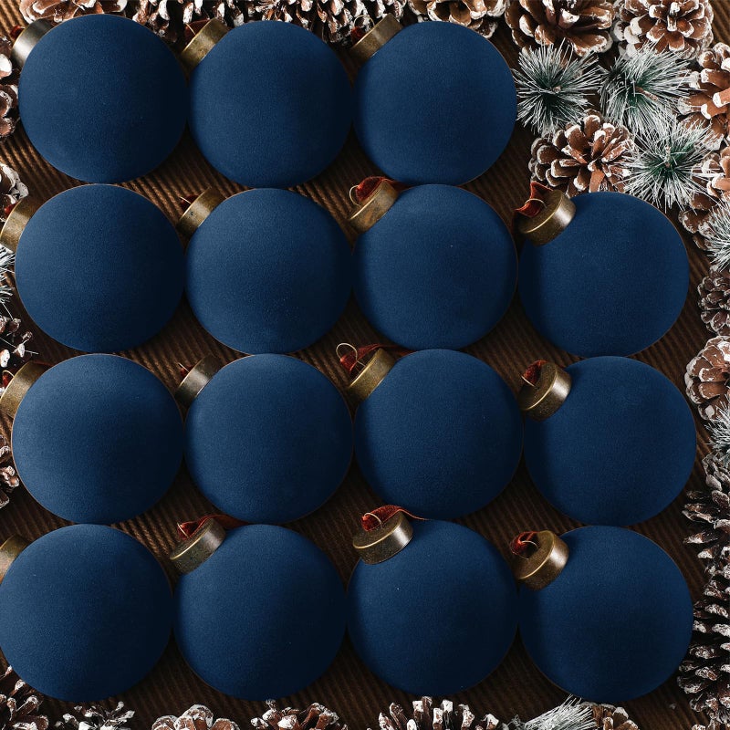 Liliful leiliful 15 pcs Velvet Christmas Balls bulk flocked Christmas Tree Ball Balls blays blains XMAS Targatiative Harching Decorty Decoration (Navy Blue 3.15 inch) - Image 1