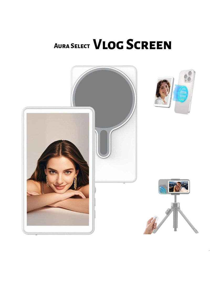  أورا سيليكت شاشة مراقبة سيلفي مدونة الفيديو | شاشة مراقبة السيلفي المغناطيسية 4K 30fps | شاشة سيلفي آيفون | شاشة سيلفي الكاميرا الخلفية | شاشة عرض السيلفي | شاشة لاسلكية مع جهاز تحكم عن بعد، أساسيات إنشاء المحتوى، بث مباشر وتيك توك - Image 1