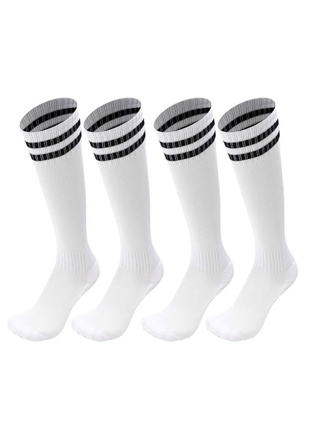 Ottwlli 2Pairs Soccer Socks for Kids Solid Striped Knee High Tube Football Sports Socks for 6-13Years Old Boys Girls, 2pair White, 7-13 Years - Image 1