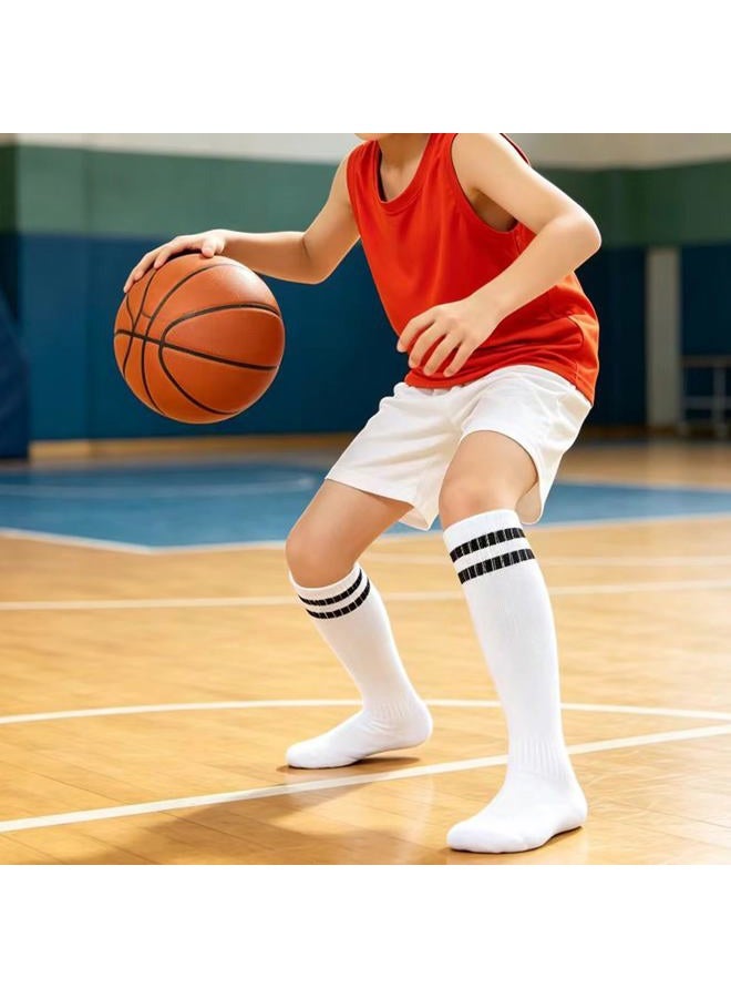 Ottwlli 2Pairs Soccer Socks for Kids Solid Striped Knee High Tube Football Sports Socks for 6-13Years Old Boys Girls, 2pair White, 7-13 Years - Image 3