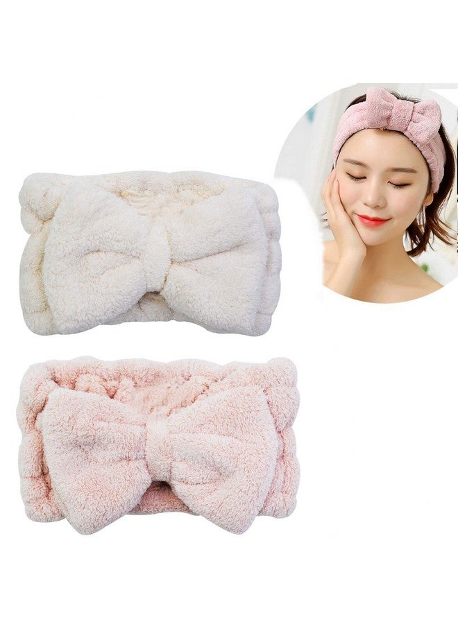 Chloven 2 Pack Microfiber Bowtie Headbands Facial Makeup Headband Cosmetic Bowknot Hairlace Wash Spa Yoga Sports Shower Adjustable Elastic Hair Band For Girls And Women - Image 1