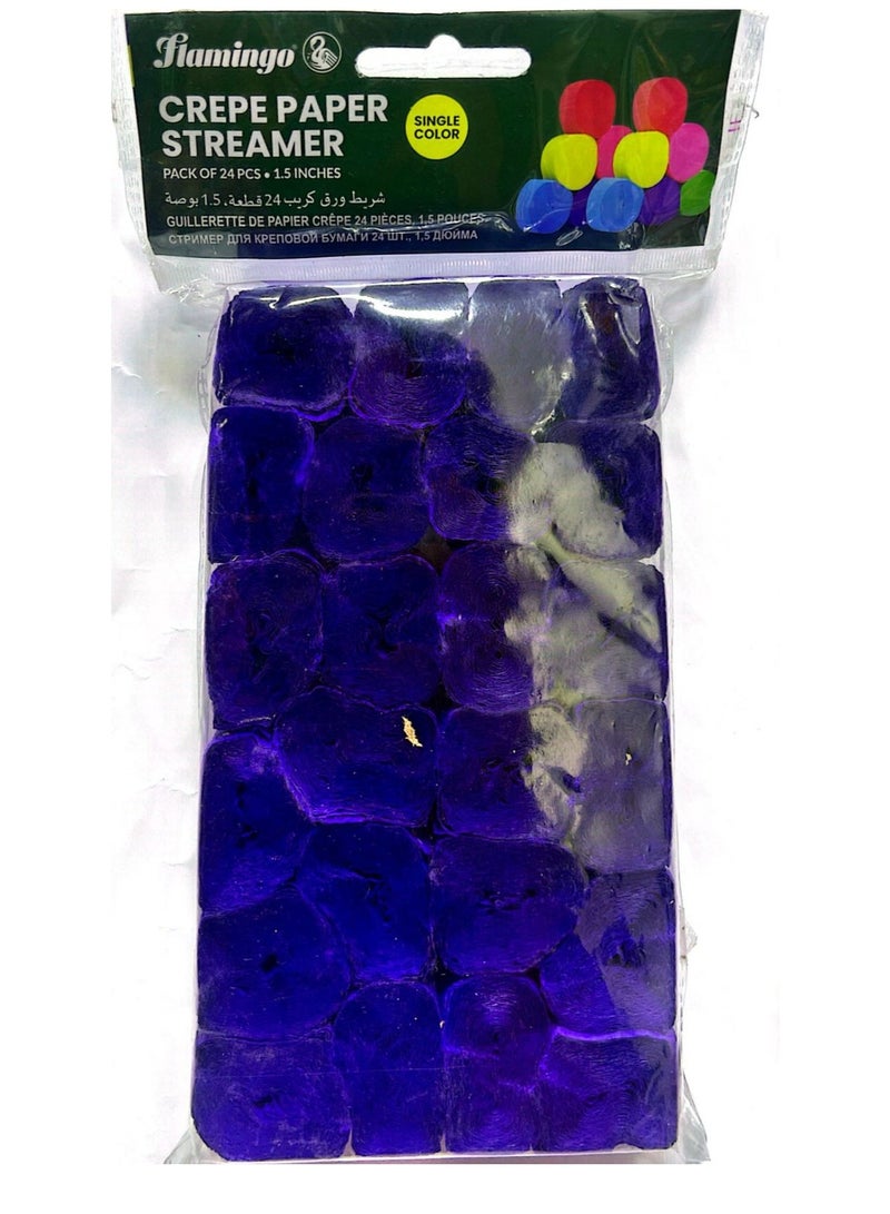 Flamingo 24 Roll Crepe Paper Single Color Streamer 1.5Inches Violet Color - Image 1