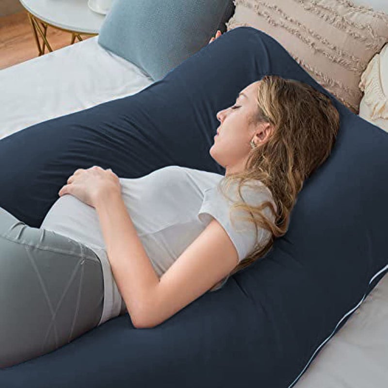 Jaipur Linen Premium Microfiber Ultra Soft U Shaped Pregnancy Pillow/Maternity Pillow/Body Pillow/Lumber Zippered Cover-Royal Blue - Image 3
