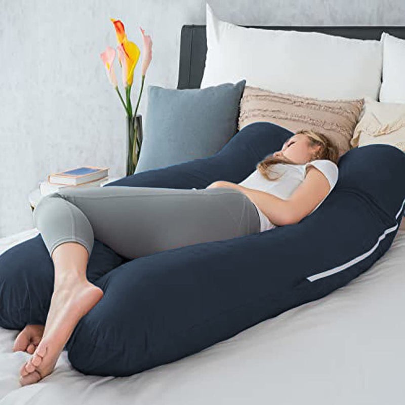 Jaipur Linen Premium Microfiber Ultra Soft U Shaped Pregnancy Pillow/Maternity Pillow/Body Pillow/Lumber Zippered Cover-Royal Blue - Image 2