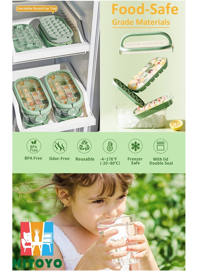 Ice Cube Tray With Lid And Portable Ice Bucket - Easy-Release Silicone - 2 Trays 1 Ice Bucket & Scoop - Ice Cube Molds For Freezer BPA Free - Ice Cube Tray Mold For Tea, Beverage, Coffee, Fruit Yogurt