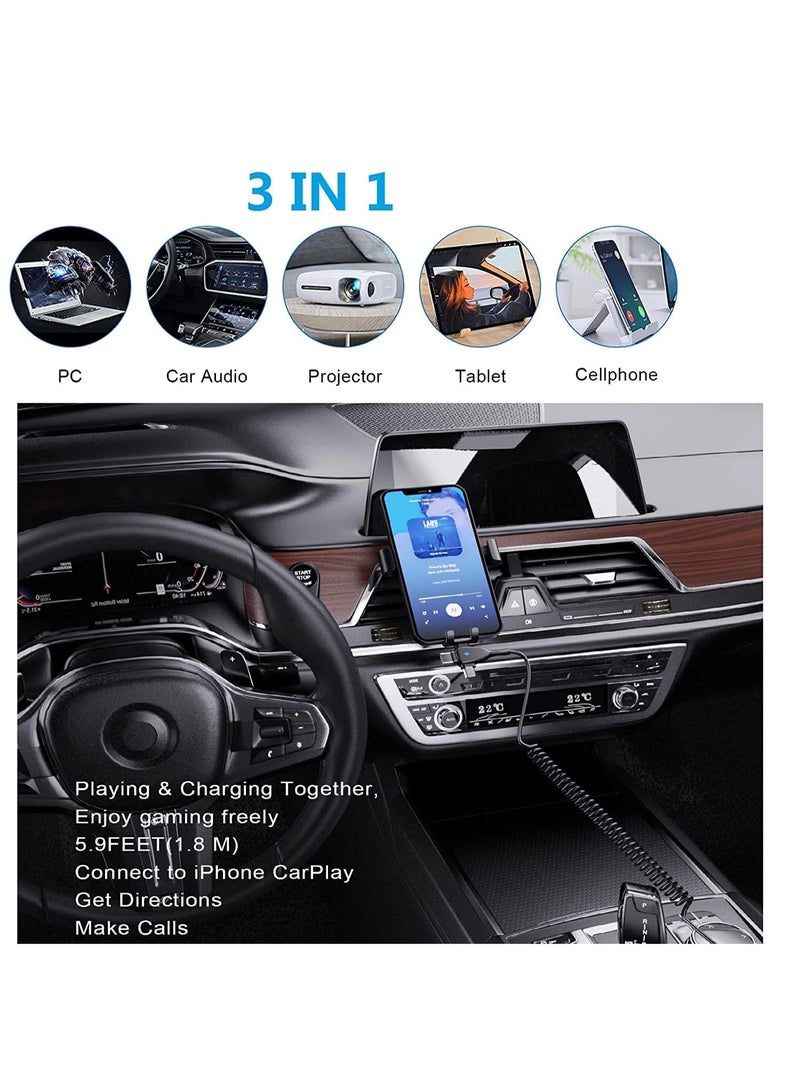 كيلا كابل شحن خزنة، كابل لايتنينج ملفوف 3 في 1 للسيارة، كابل شاحن الهاتف، كابل USB شاحن سريع لـ Lightning/Type-C/Micro USB للهواتف التي تعمل بنظام iOS وAndroid والأجهزة اللوحية والكمبيوتر الشخصي - Image 3