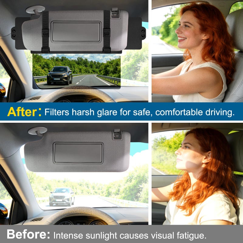 Veharvim Sun Visor Extender for Car (Polarized, UV400, Zipper Slider, 2 Side Sunshade, PC Lens) Visor Extender Attachment for Car Visor, Anti-Glare for Safe Driving - Image 3