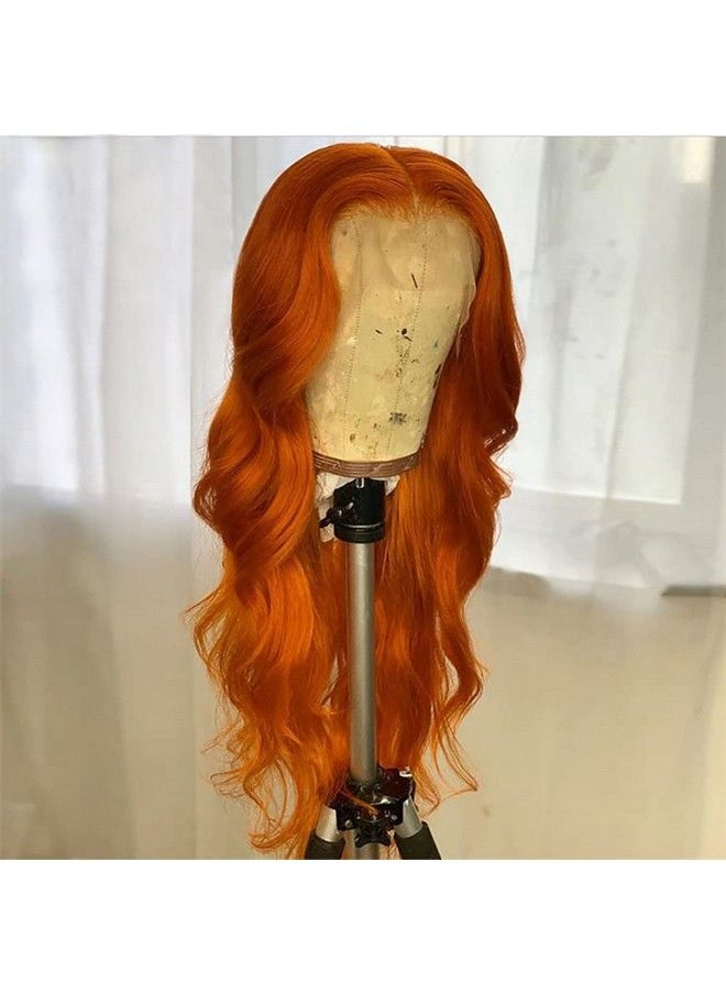ANDRIA - Ginger Orange Lace Front Wigs Long Wigs Loose Wave Glueless Lace Wig Synthetic Heat Resistant Fiber Wig With Baby Hair Natural Wavy Body Wave Colorful Ginger Brown Colored Wig For Women 24 Inch - Image 1