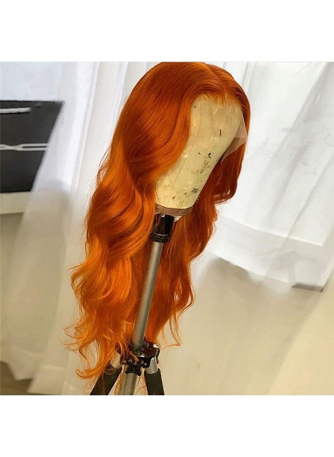 ANDRIA - Ginger Orange Lace Front Wigs Long Wigs Loose Wave Glueless Lace Wig Synthetic Heat Resistant Fiber Wig With Baby Hair Natural Wavy Body Wave Colorful Ginger Brown Colored Wig For Women 24 Inch - Image 1