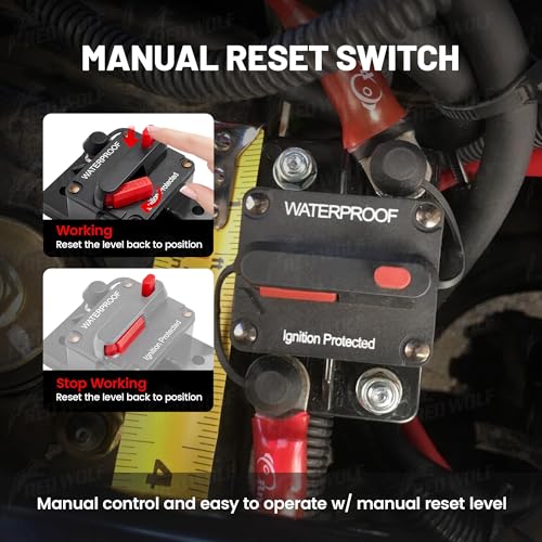 RED WOLF قاطع دائرة RED WOLF 60Amp لقوارب الموتور التجديف البحرية ATV مقطورات المركبات نظام الصوت الإلكتروني بطارية الطاقة الشمسية مع مفتاح إعادة الضبط اليدوي مقاوم للماء DC 12V-48V - Image 2