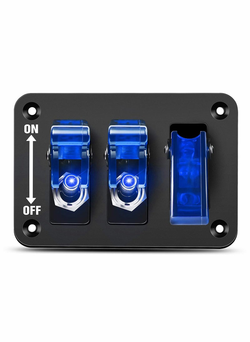 Zikra 3-Gang Toggle Switch 12V Rocker Switch Panel with LED Light and Flip Cover for DIY or Racing Car - Image 1