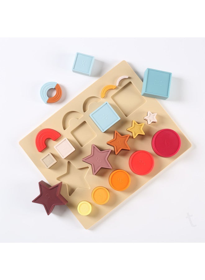 Beauenty Jigsaw Puzzles Silicone Children's Early Childhood Education Baby Can Bite Cognitive Silicone Jigsaw Puzzles Silicone Toys-Color:Shape Cognitive Silicone Plate (blue Gray Brown White)  - Image 5