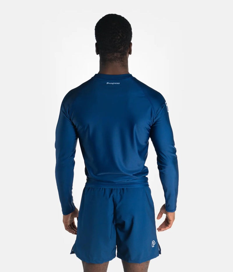 Progress Jiu Jitsu Academy Long Sleeve Sleeve Rashguard | Comfortable and Durable BJJ Rash Guard | Flexible Rash Guard for Grappling | Moisture-Wicking Compression Tops for Men and Women | Navy - M - Image 3