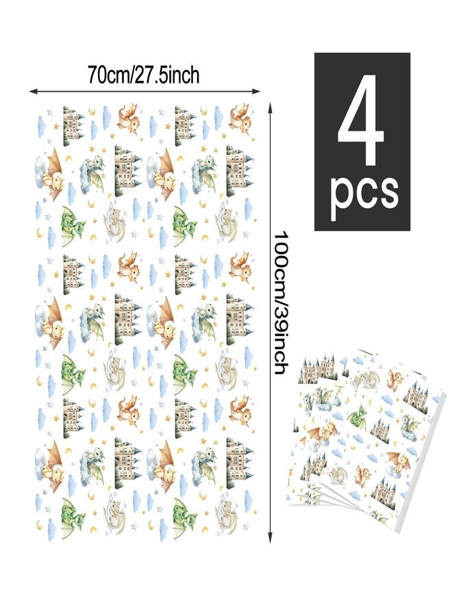 Liobelon 4 Sheet Dragon Wrapping Paper 27.5x39inch Dragon Castle Gift Wrap Paper, Fairy-Tale Watercolor Design Gift Packing for Kids Birthday Decor, Boys, Baby Shower, DIY Crafts, Scrapbooking - Image 3