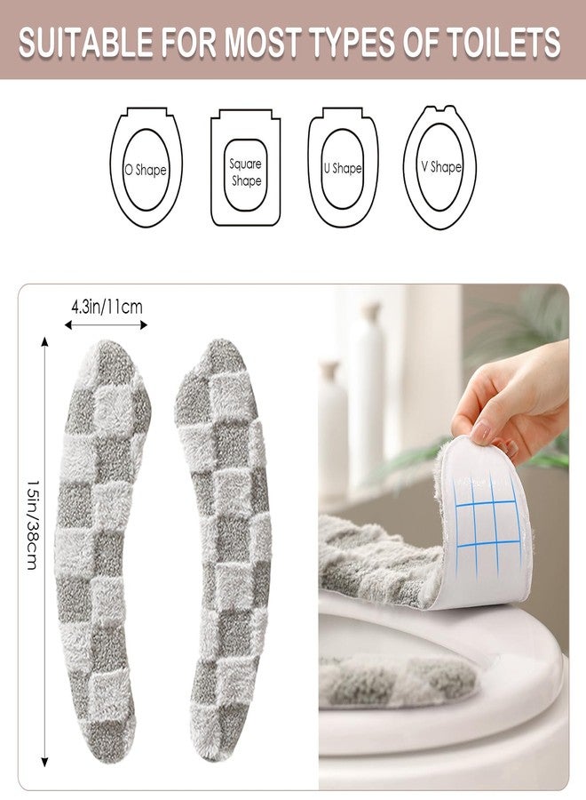 Iensen Thick and Warm Plush Toilet Seat Cover - Washable, Reusable Cushion with TPR Adhesive & Checkered Pattern for Comfort & Insulation (Grey) - Image 2
