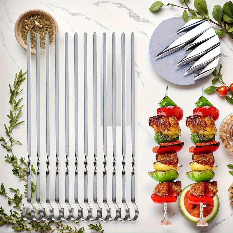 12 Pcs Stainless Steel Flat Barbecue Skewers 33cm Reusable For Camping Family Outdoor Party Cooking - Image 3