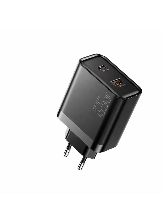 Essager 65W Dual USB Charger (USB-A and Usb-C) Qualcomm Quick Charge 3.0 Compatible with MacBook Pro, iPad, Galaxy, Pixel, iPhone and More - Black - Image 1