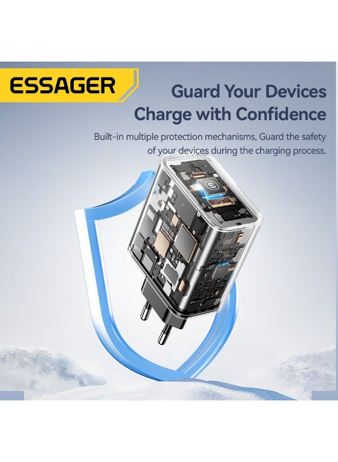 Essager 65W Dual USB Charger (USB-A and Usb-C) Qualcomm Quick Charge 3.0 Compatible with MacBook Pro, iPad, Galaxy, Pixel, iPhone and More - Black - Image 5