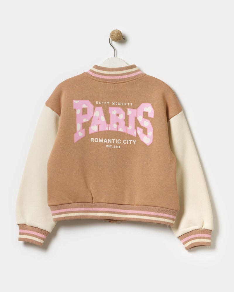 Minipodyum Girls Paris Slogan Embroidered Snap Front Closure Bomber College Jacket  - Image 3