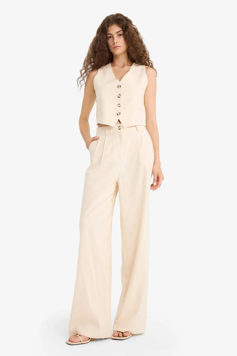 ديفاكتو V-Neck Linen Blended Vest