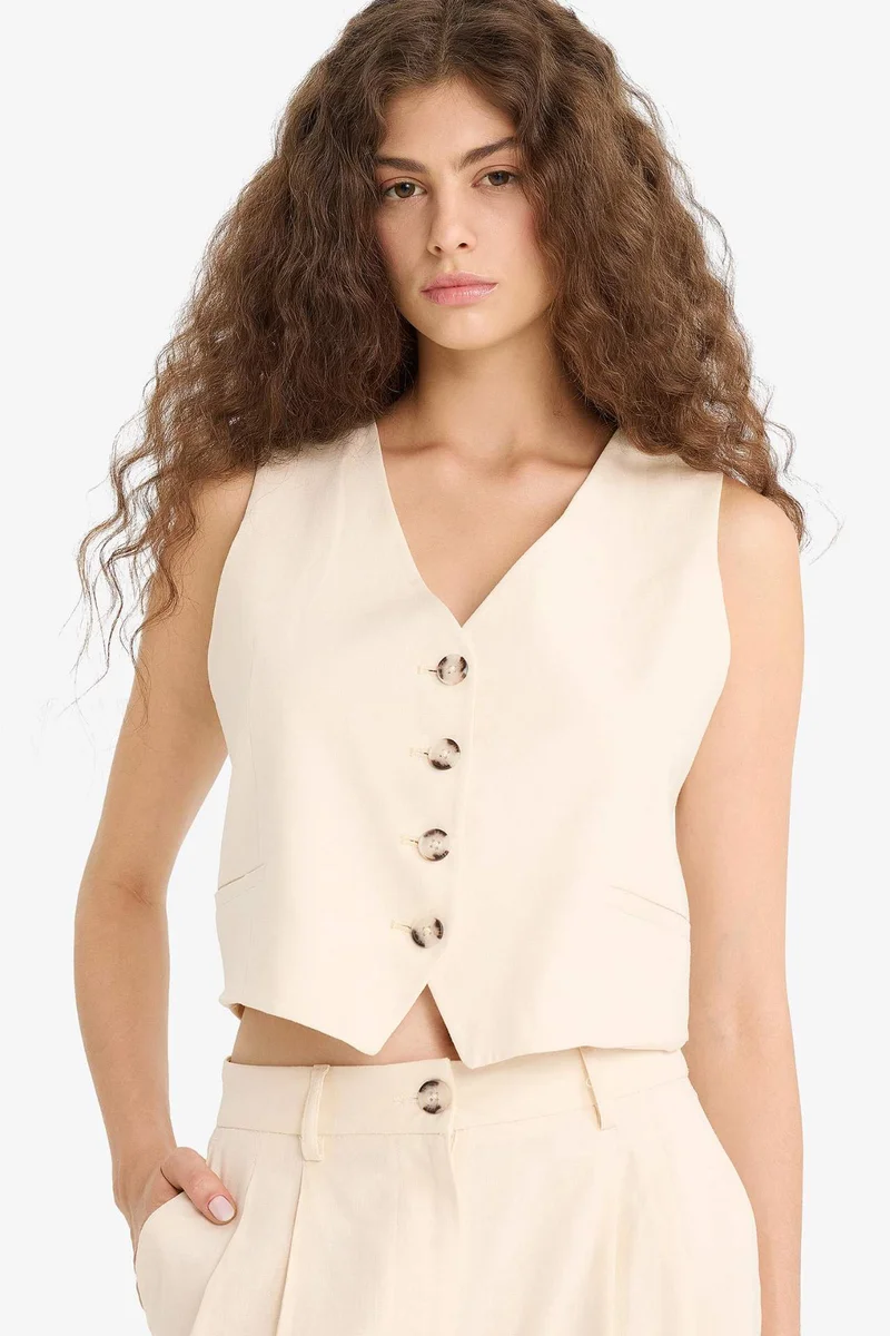 ديفاكتو V-Neck Linen Blended Vest