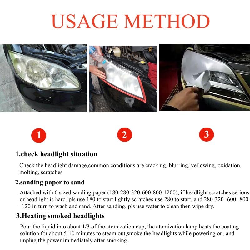 TUTOOLS 600ML Headlight Restoration Liquid,Automobile Headlight Lens Polish Repair Liquid, Car Headlight Scratch Restoring Fluid for Repair Headlight Yellowing, Haze, Scratches - Image 4