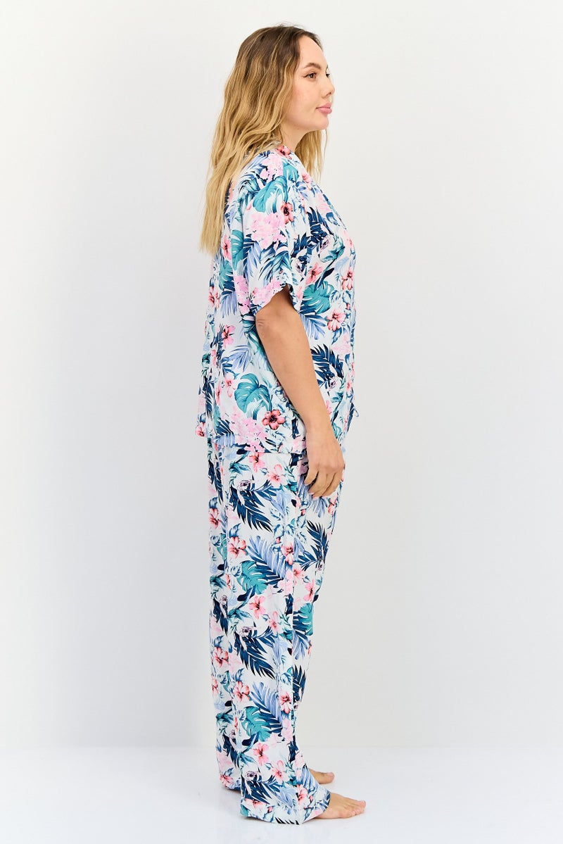 Marilyn Monroe Women 2 Pcs Floral Print Top And Bottom Pyjama Set, Multicolor  - Image 3