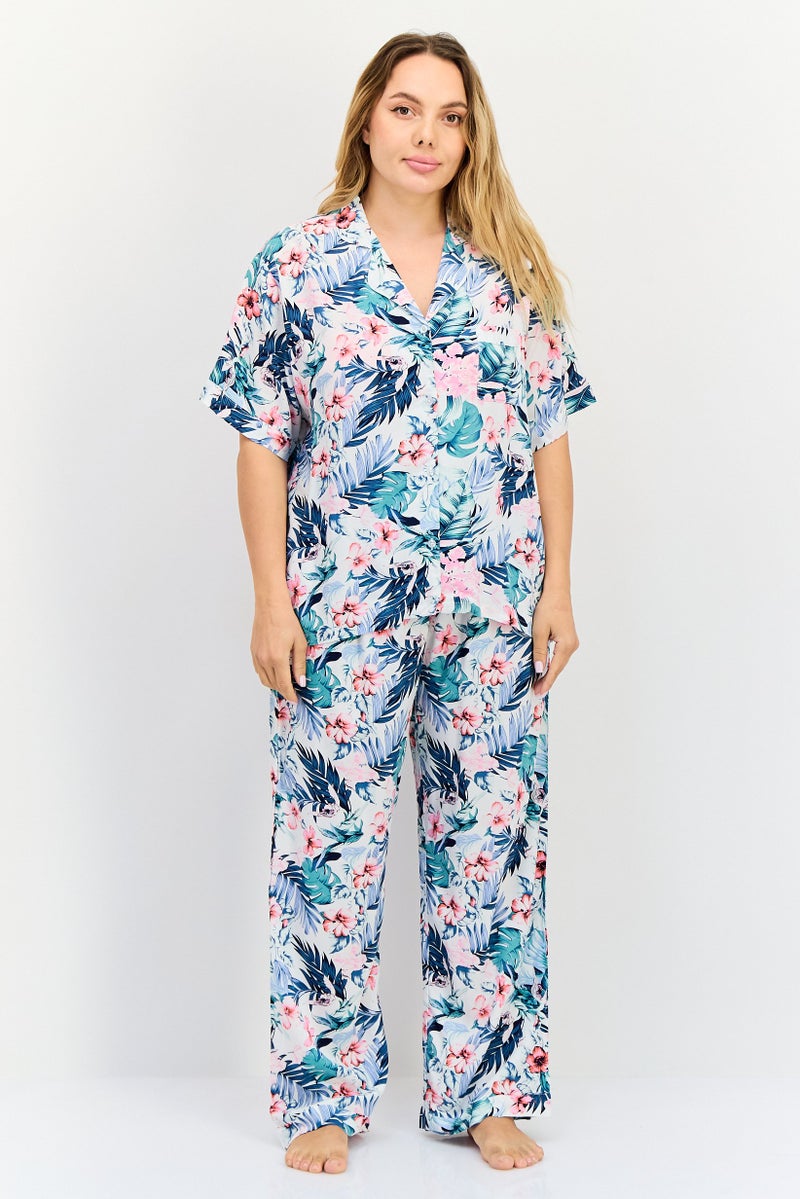 Marilyn Monroe Women 2 Pcs Floral Print Top And Bottom Pyjama Set, Multicolor  - Image 1