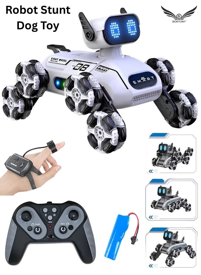 BORTONY Robot Dog RC Stunt Car Toys 8 Wheel Stunt Dog Robot Gesture Sensing Remote Control Rechargeable Smart RC Robot Car Toy with Smoke Light & Music Effects 360° Stunts, Durable Design Fun Gift for Kids Boys & Girls - Image 1